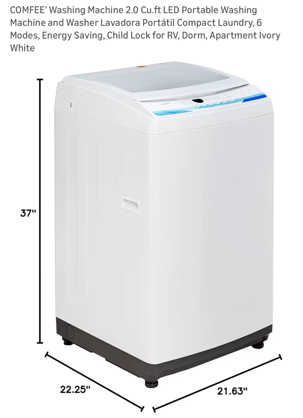 COMFEE' Portable Washing Machine - 2.0 Cu.ft, Ivory White