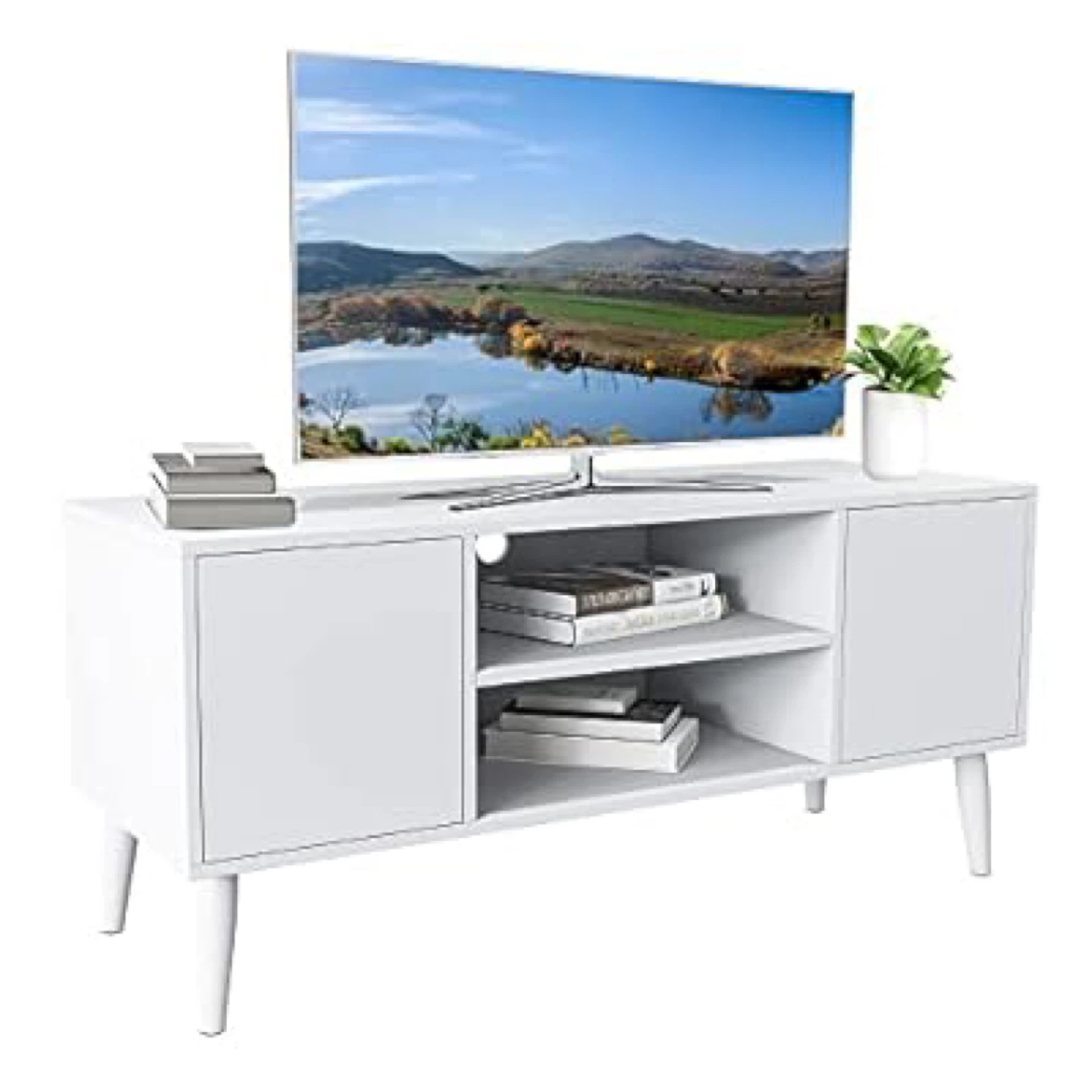 White 2-Door TV Stand with Shelves still in box