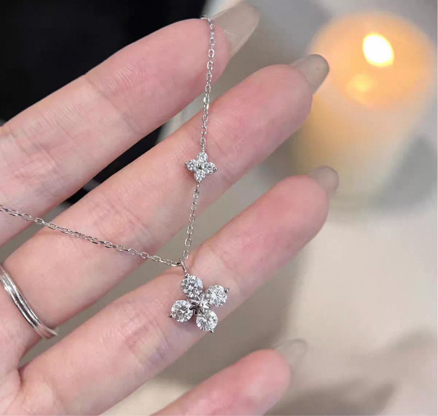 S925 Sterling Silver Four-Leaf Clover Necklace - photo 2