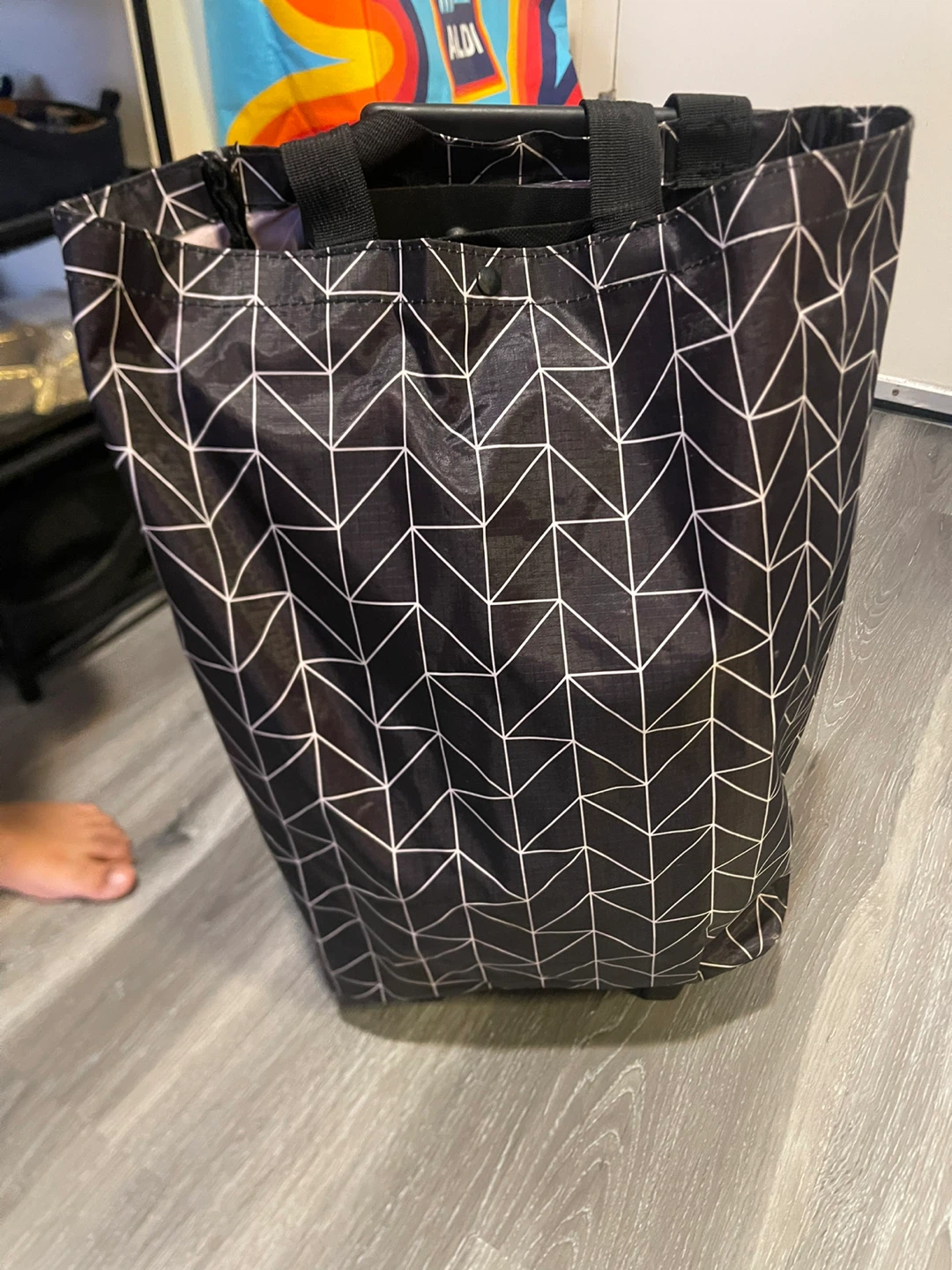 Rolling Shopping Cart Bag - Black Geometric Pattern