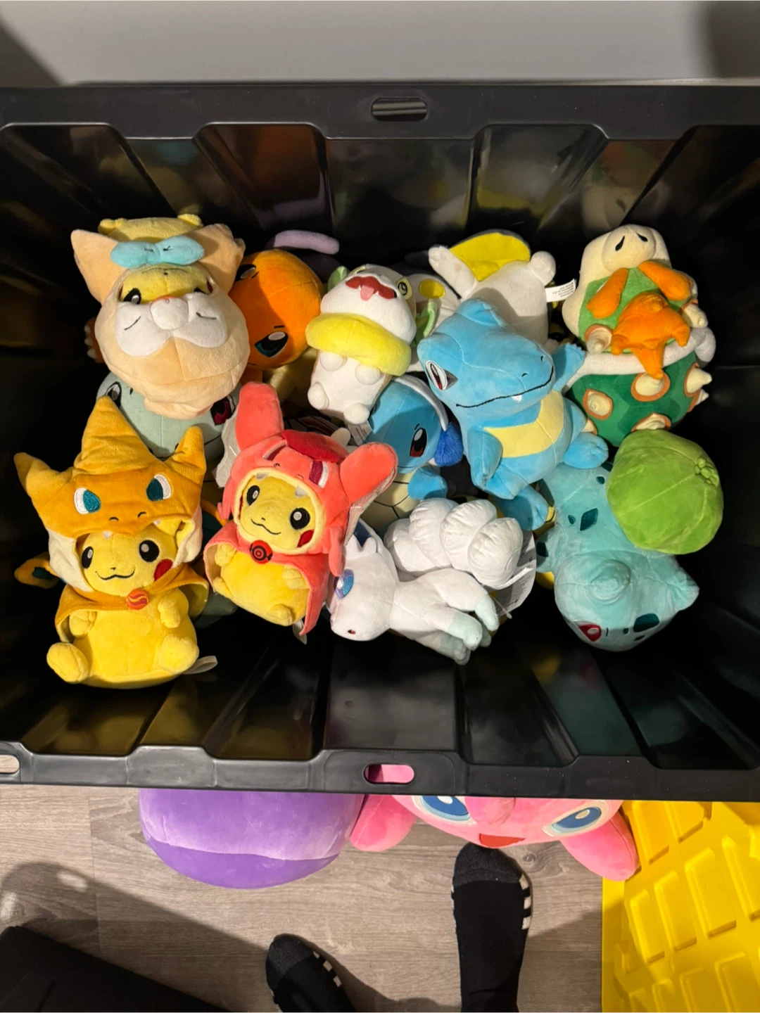 Bin full of Pokemon plush