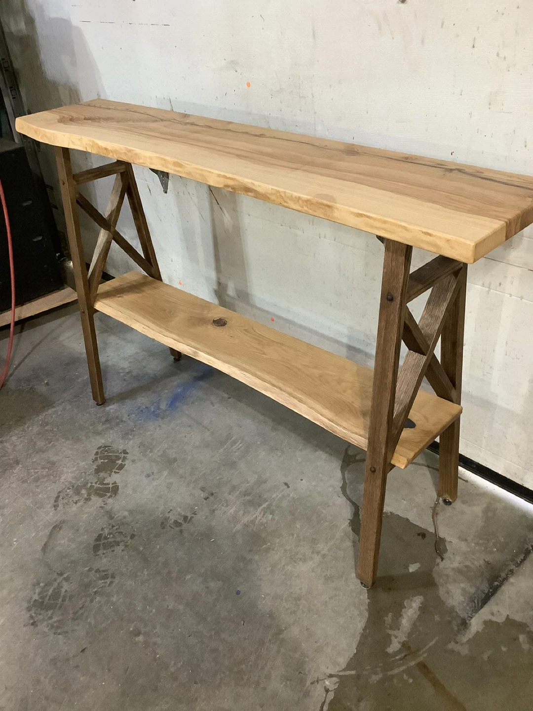 Live Edge Wood Console Table with Shelf