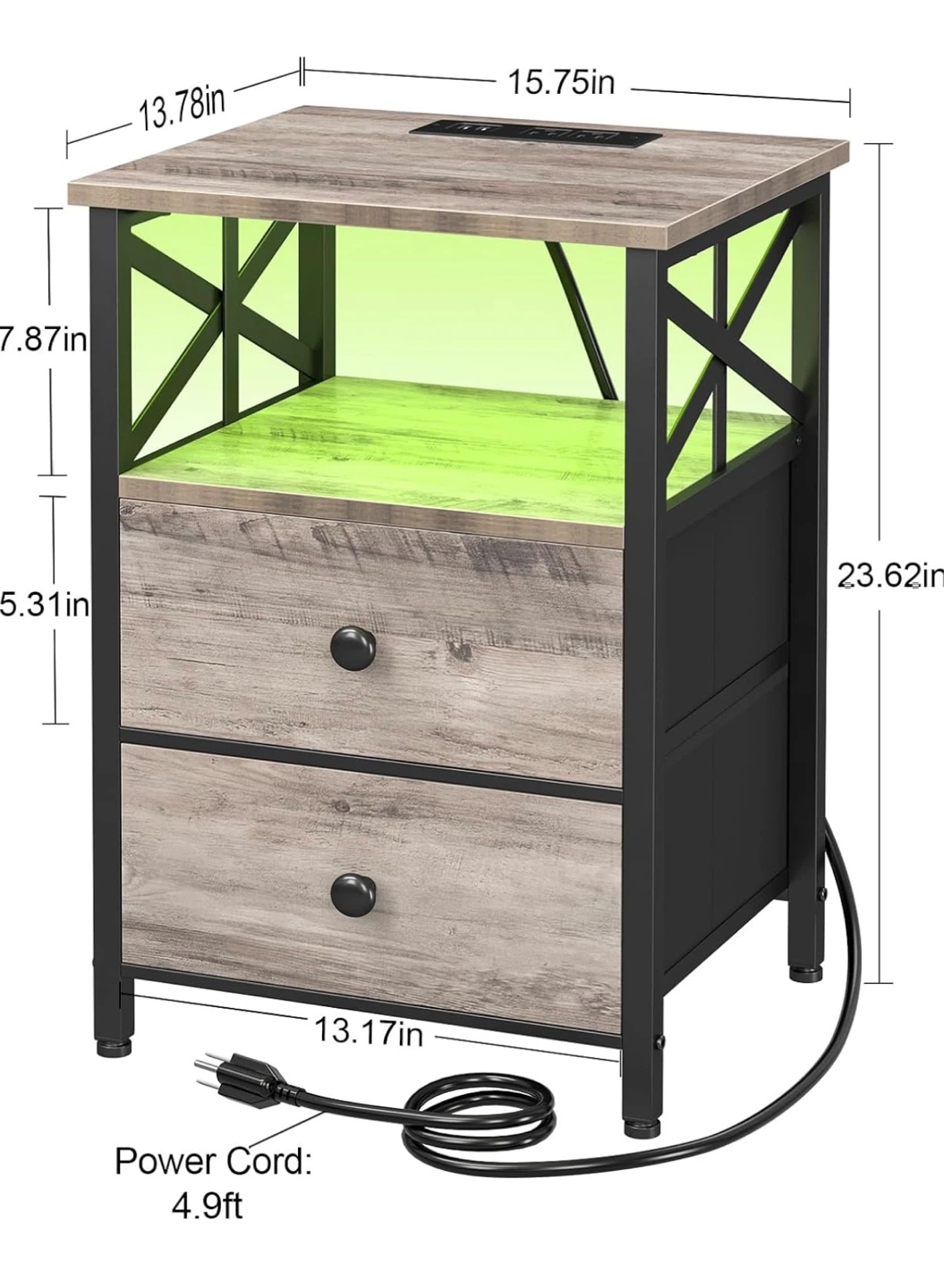 Set of 2 Nightstands with Built-in Charging Station - photo 3