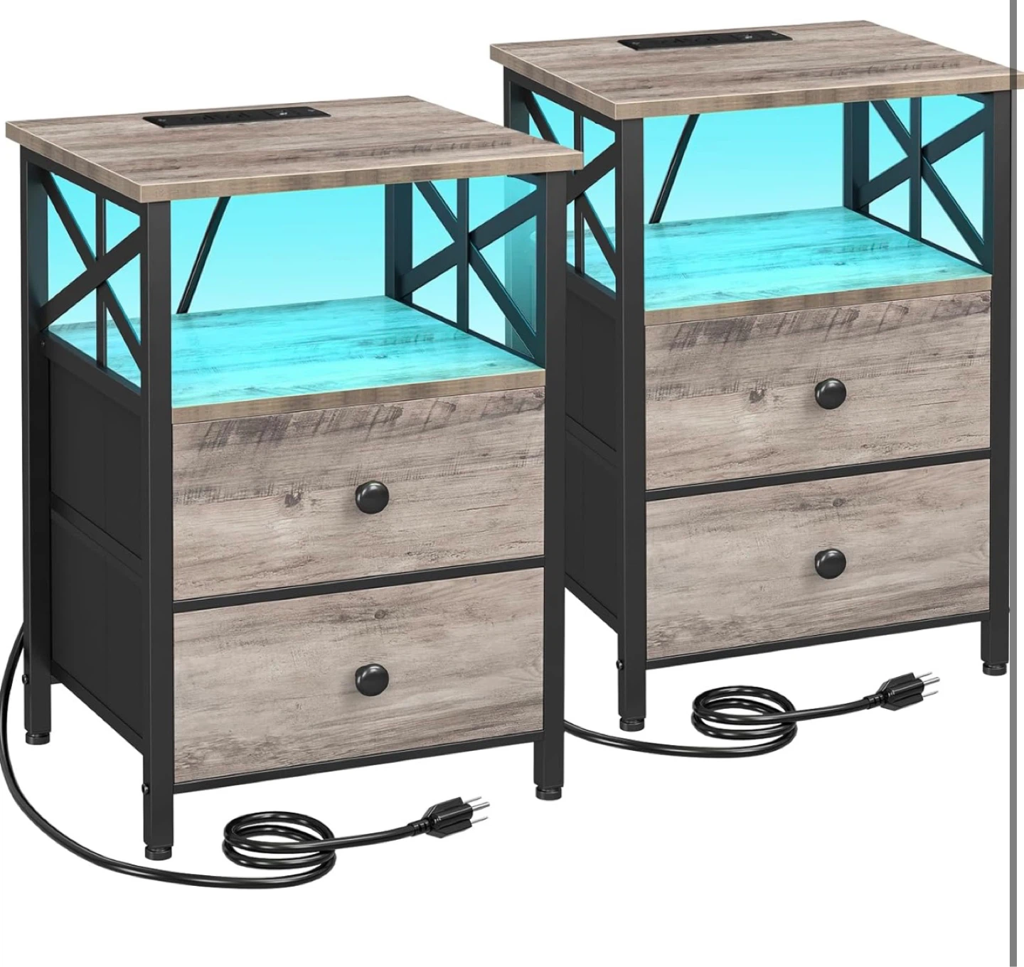 Set of 2 Nightstands with Built-in Charging Station