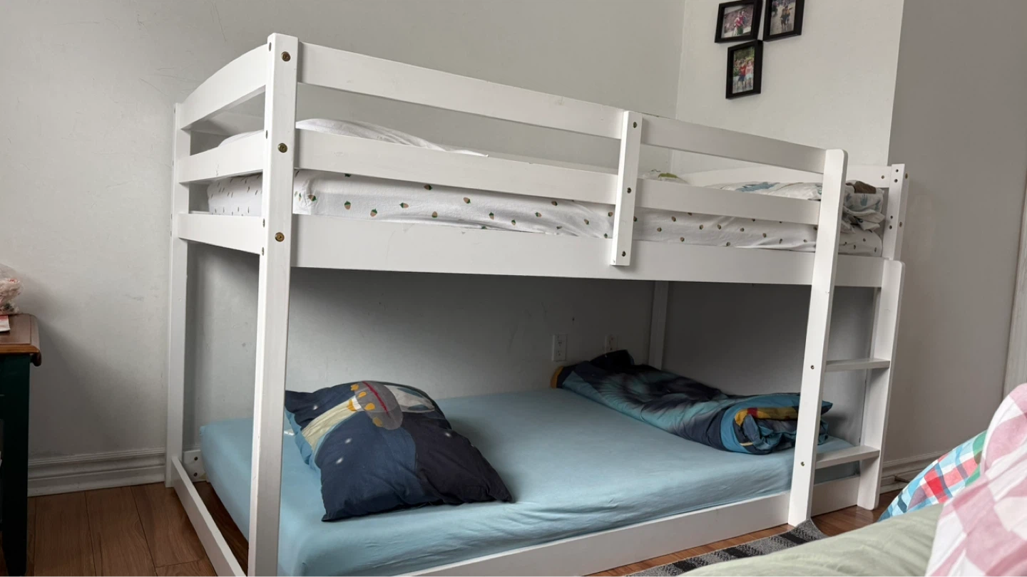 White Wooden Bunk Bed with Mattresses - photo 4