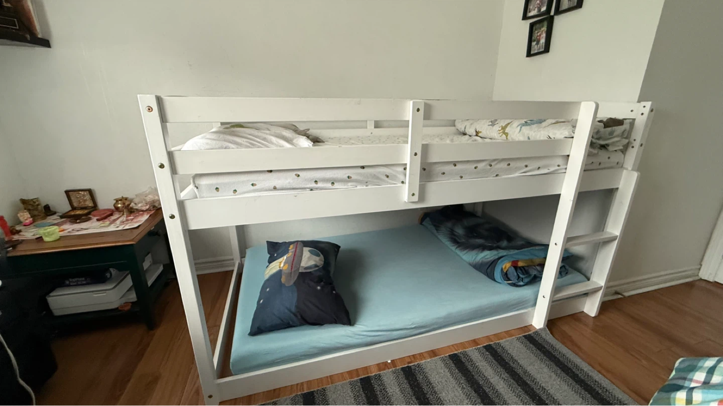 White Wooden Bunk Bed with Mattresses - photo 2