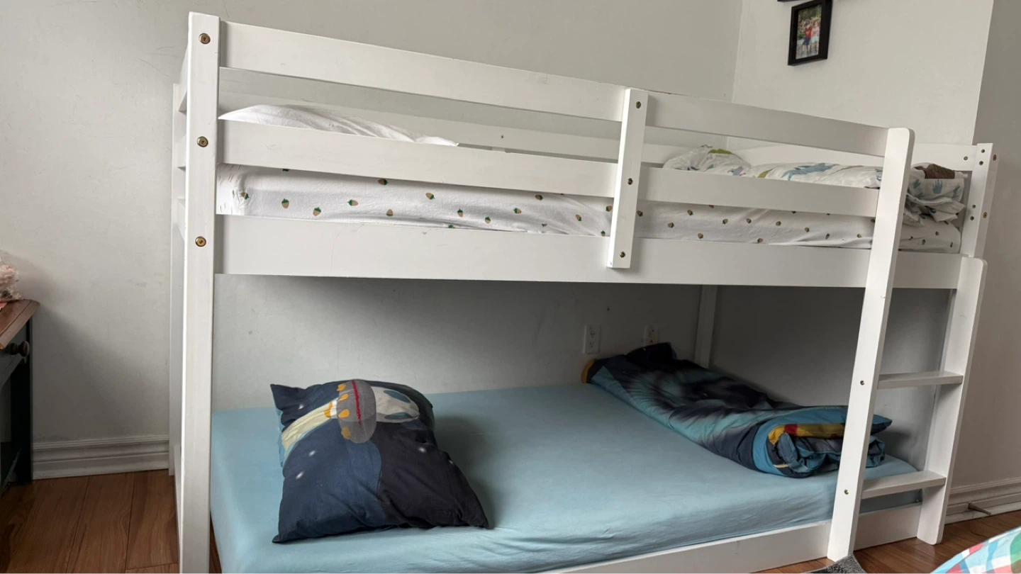 White Wooden Bunk Bed with Mattresses - photo 3