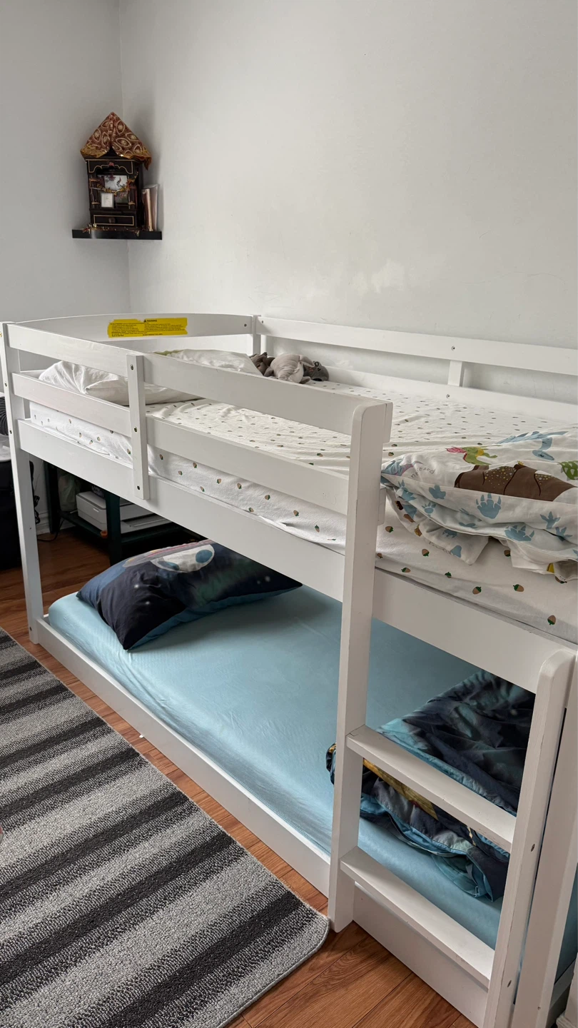 White Wooden Bunk Bed with Mattresses