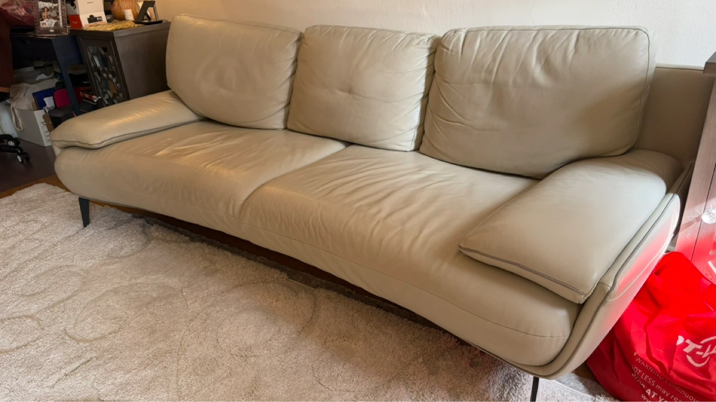 Cream Leather Sofa - photo 2