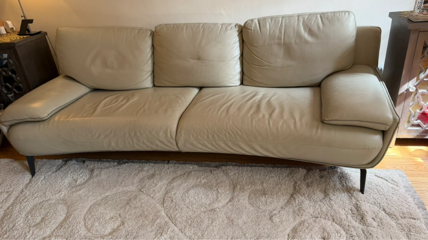 Cream Leather Sofa - photo 3