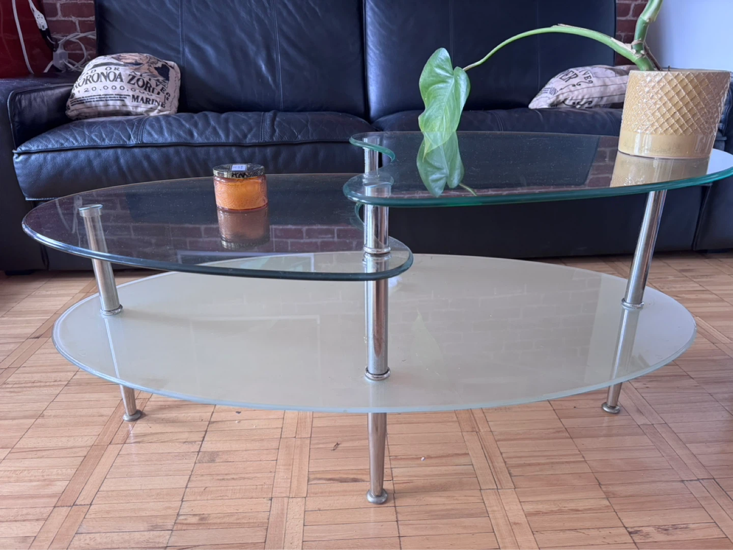 3-tier Glass and Chrome Abstract Oval Coffee Table - photo 4