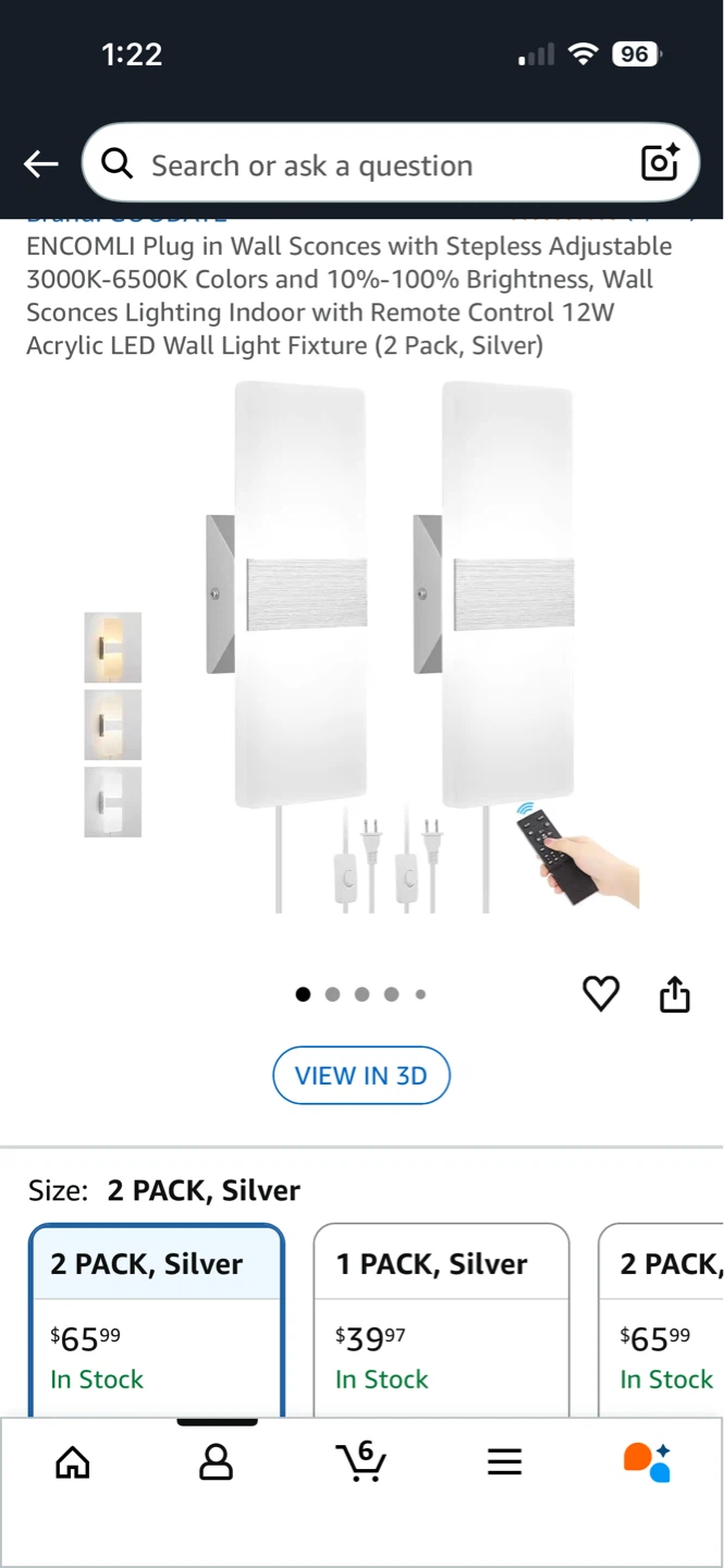 ENCOMLI Plug-in Wall Sconces with Remote (2 Pack, Silver)