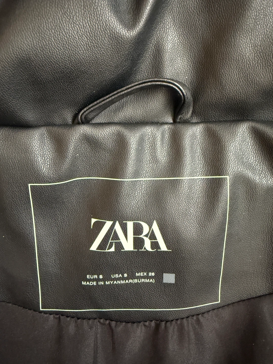 Zara Black Faux Leather Puffer Jacket
