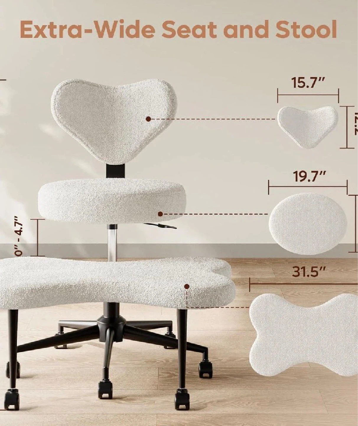 White Sherpa Ergonomic  Chair with Footrest Stool