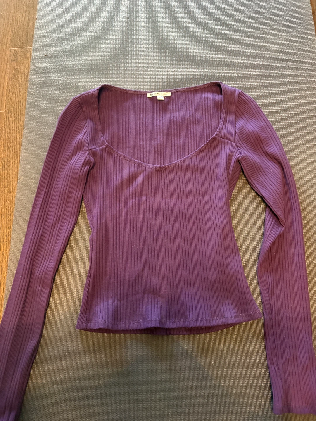 Reformation Ribbed Long Sleeve Top XS Purple