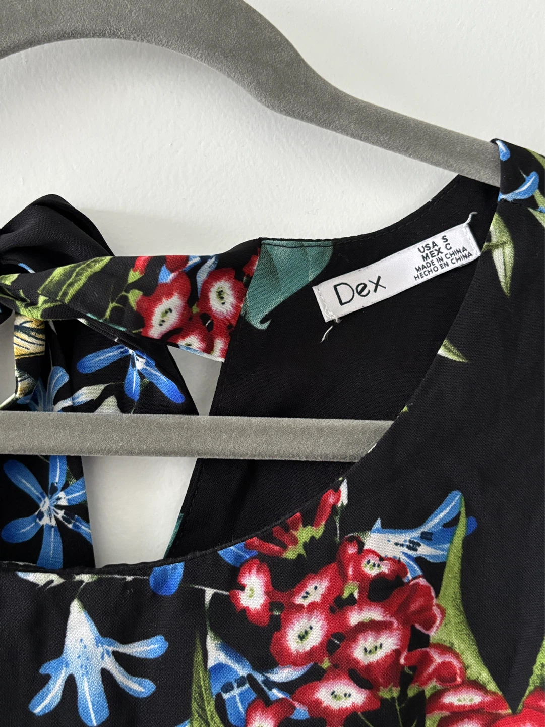 Dex Black Floral Print Dress with Tie Sleeves Size S - photo 5