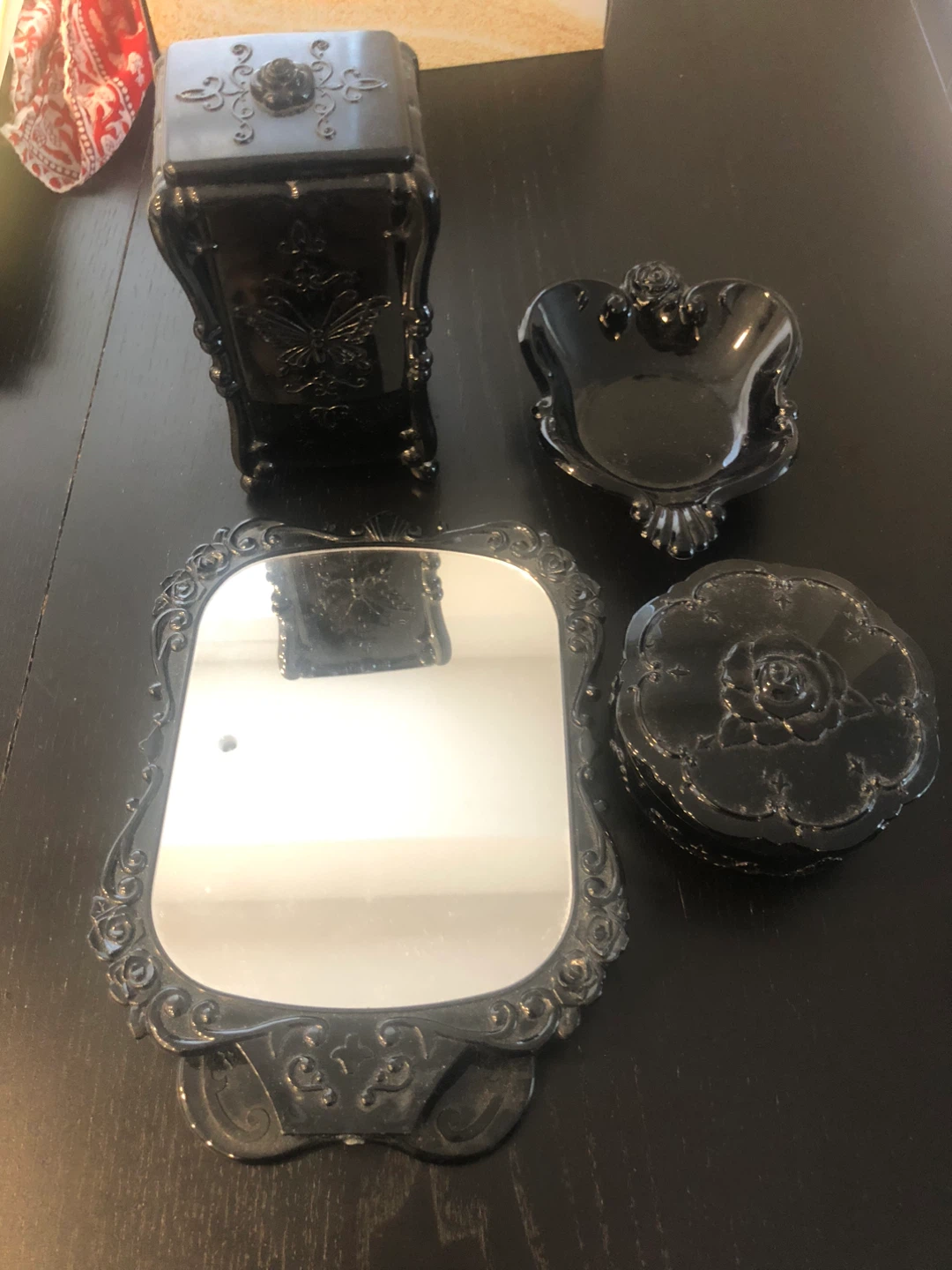 Black Vanity Set with Mirror and Organizers