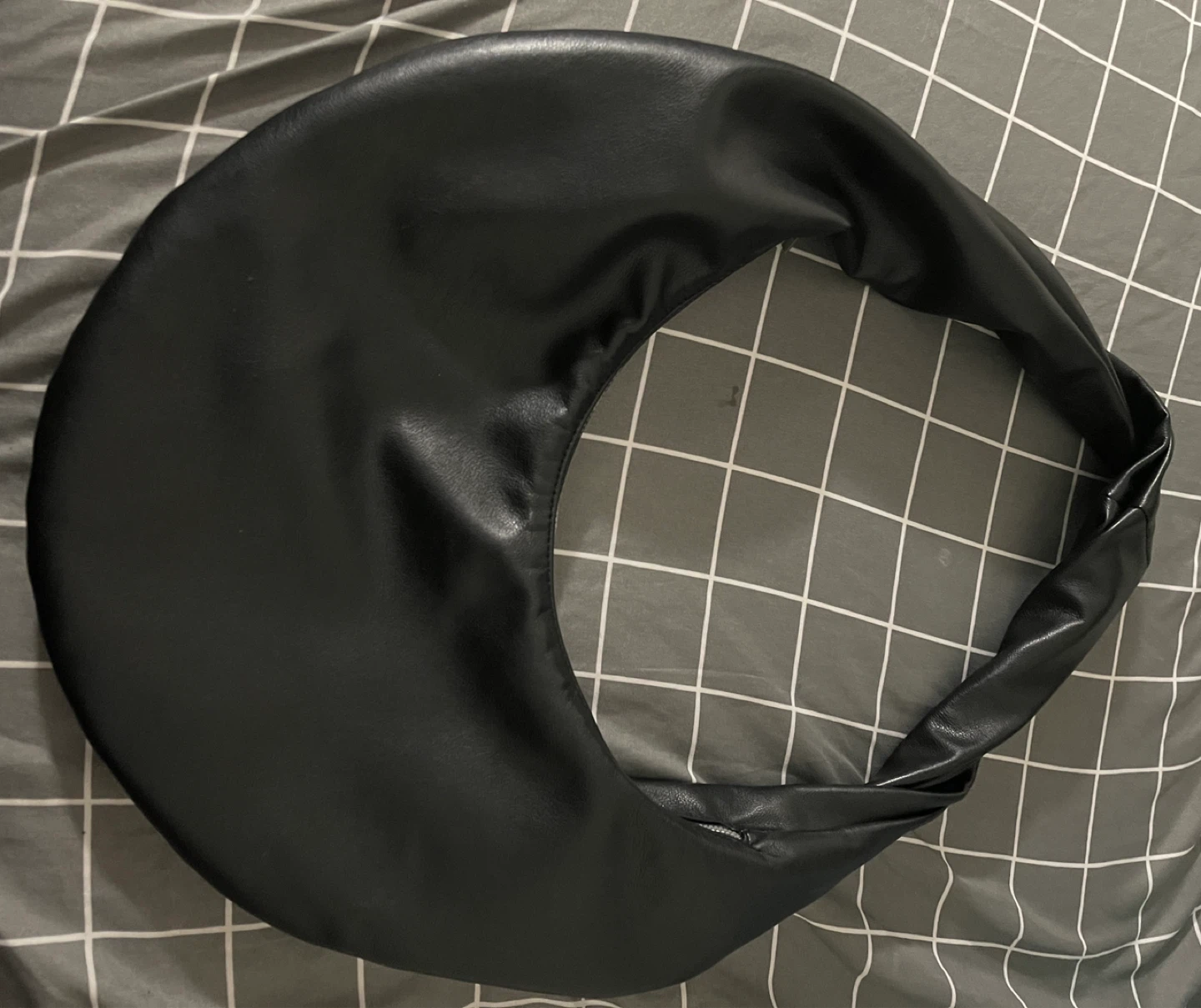 Black Faux Leather Crescent Shoulder Bag