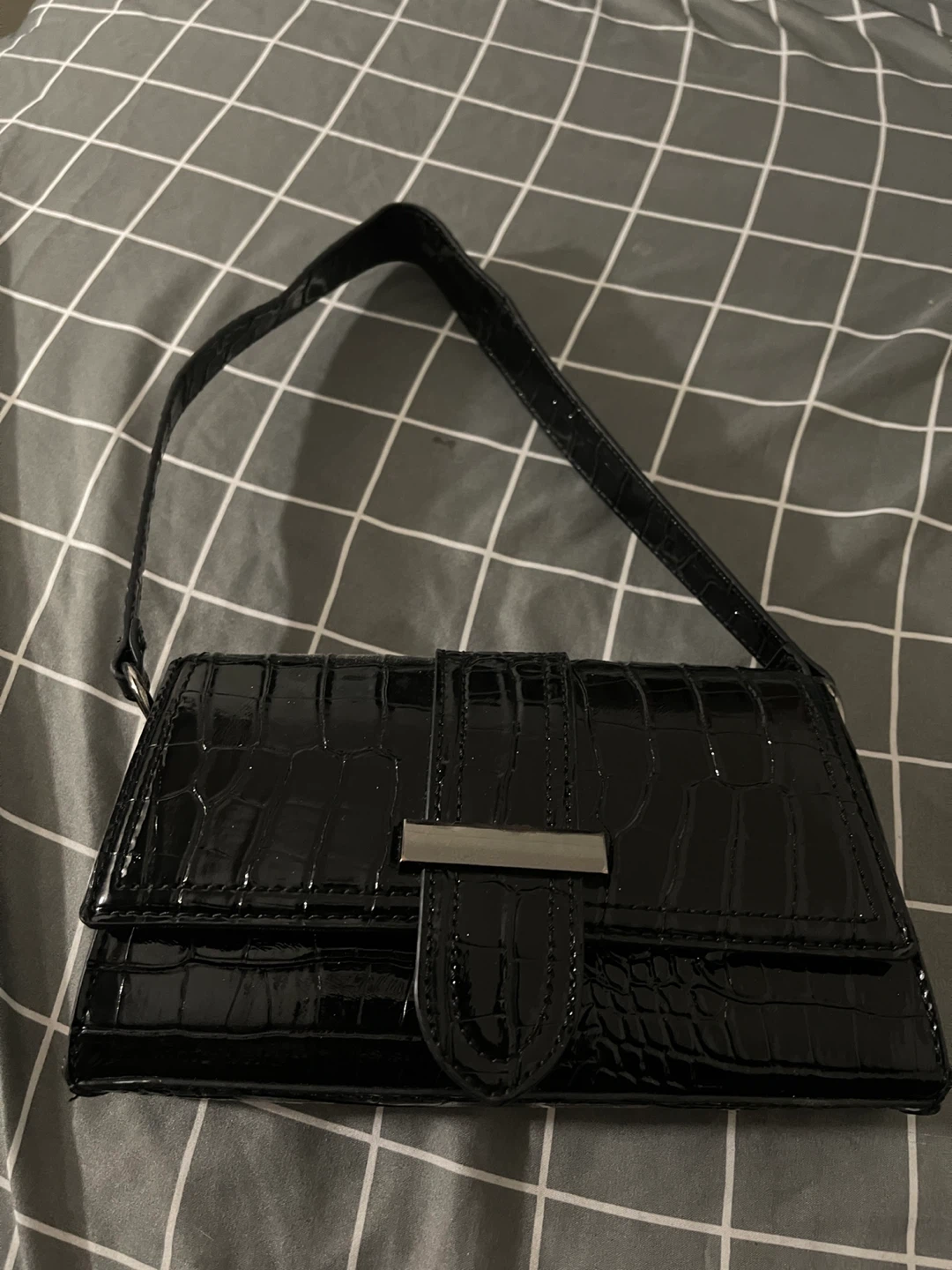 Black Croc Embossed Shoulder Bag - photo 2