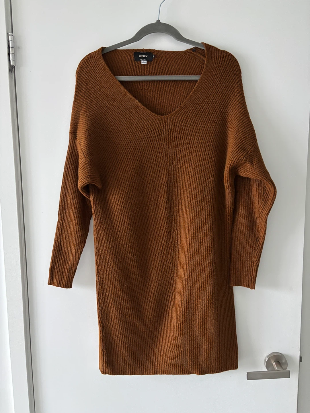 ONLY Ribbed Knit Sweater Dress - Brown - Size M