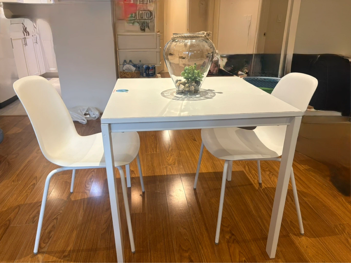 White Dining Table with Two Chairs