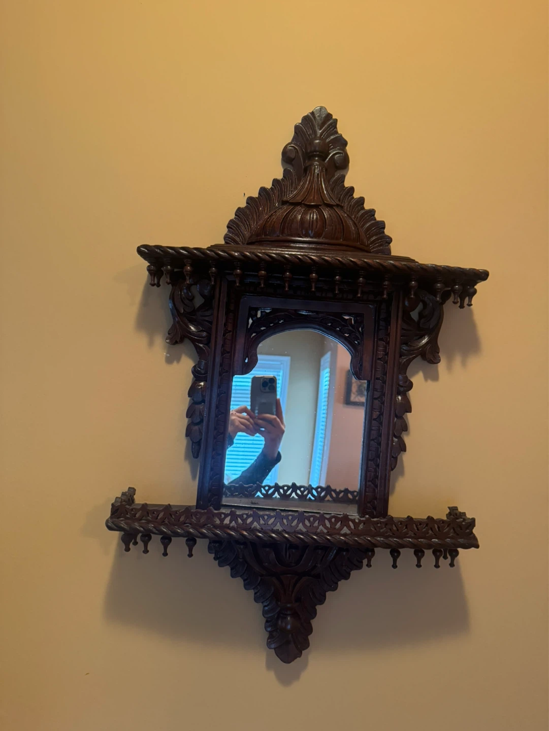 Ornate Carved Wood Wall Mirror Shelf - photo 2