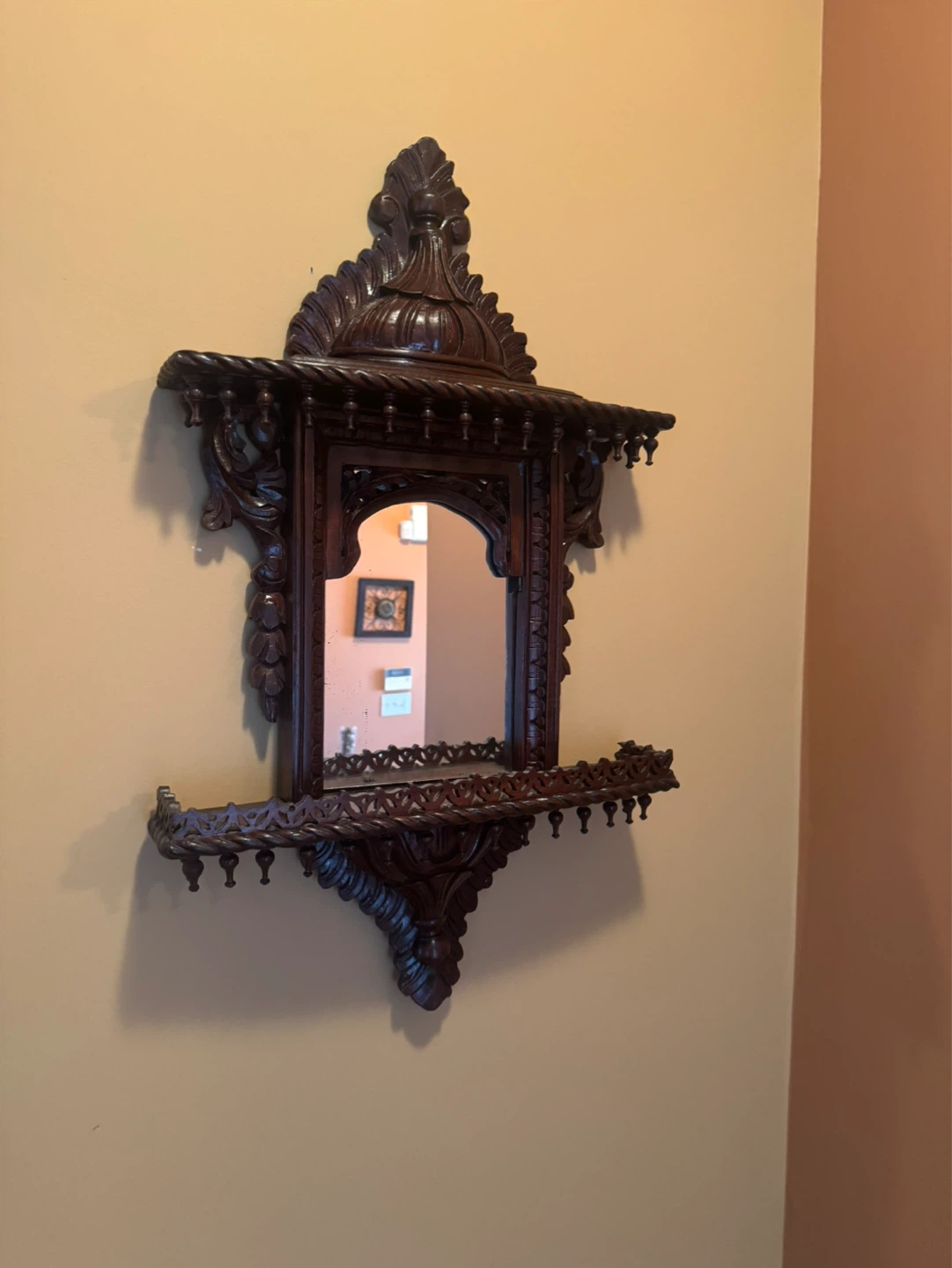 Ornate Carved Wood Wall Mirror Shelf