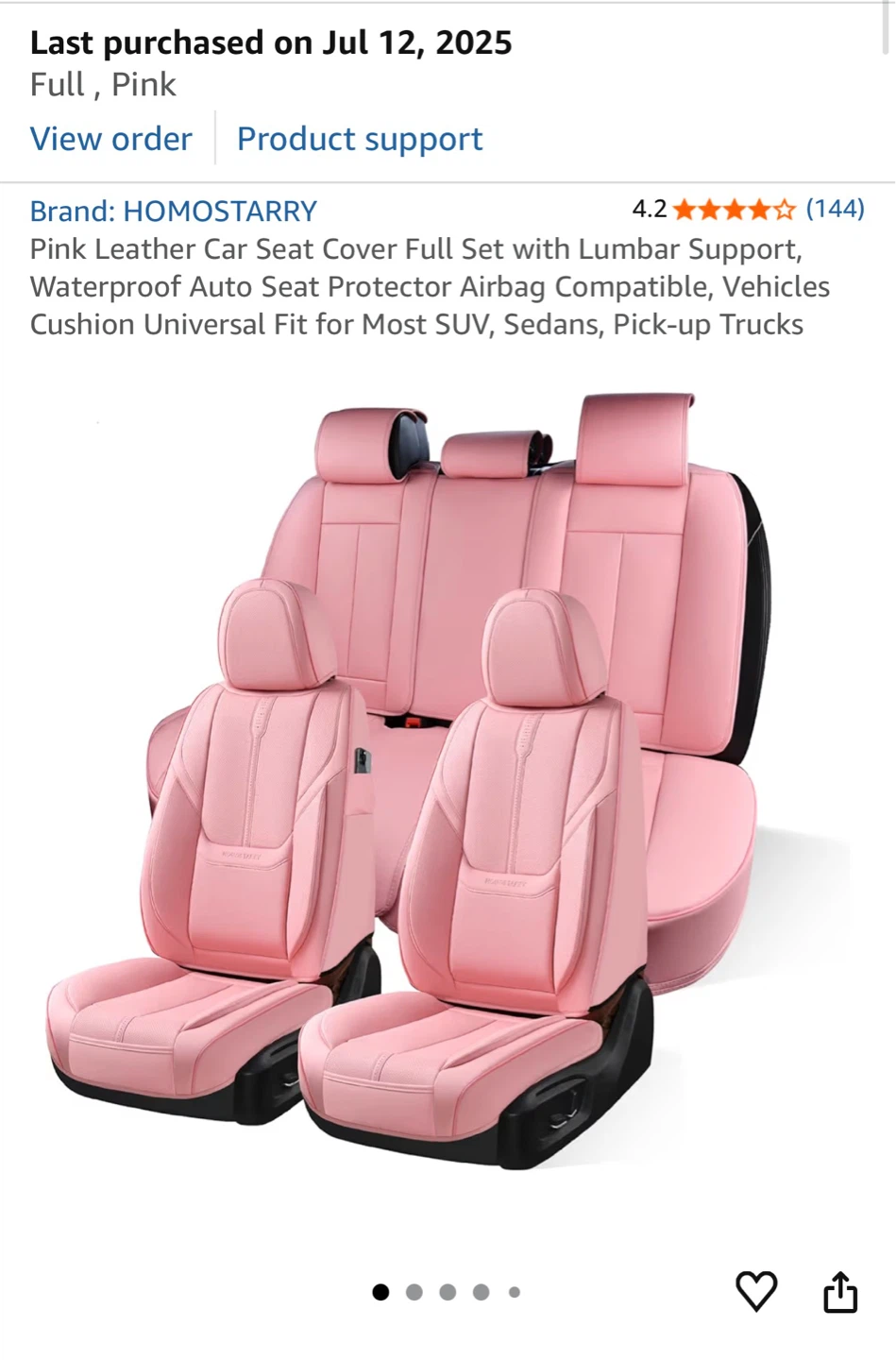 Pink Leather Car Seat Covers Full Set