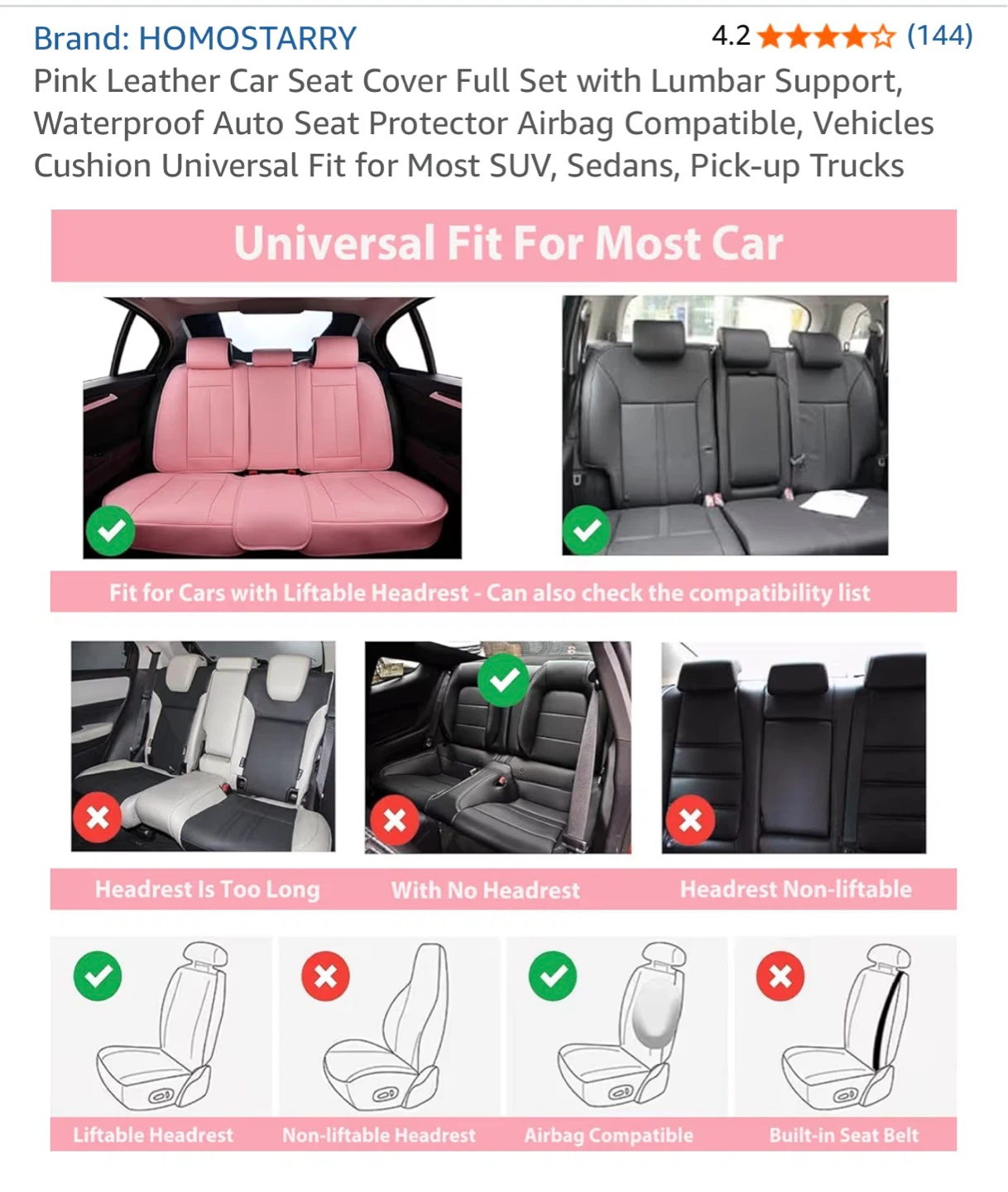 Pink Leather Car Seat Covers Full Set - photo 2