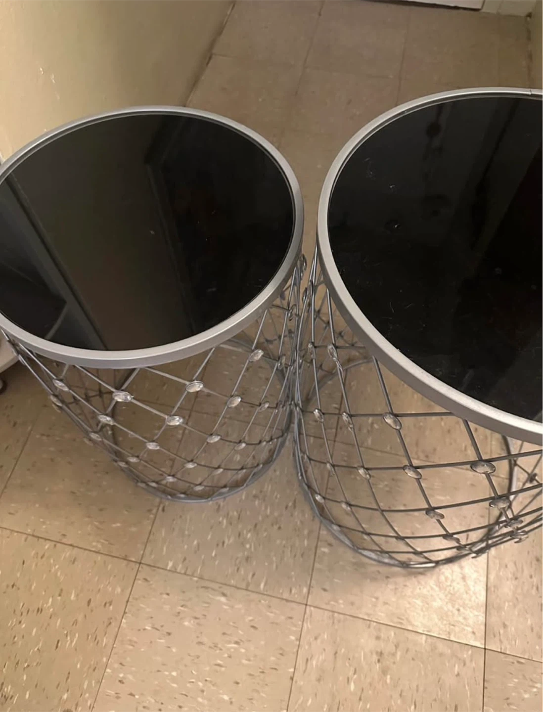 Set of 2 Decorative Side Tables with Black Glass Tops