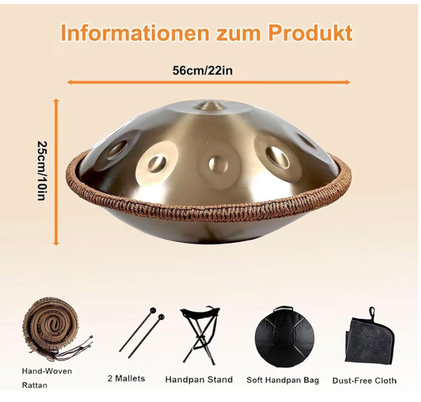 Handpan Drum 22 inch with Stand, Mallets, Bag & Cloth - photo 4