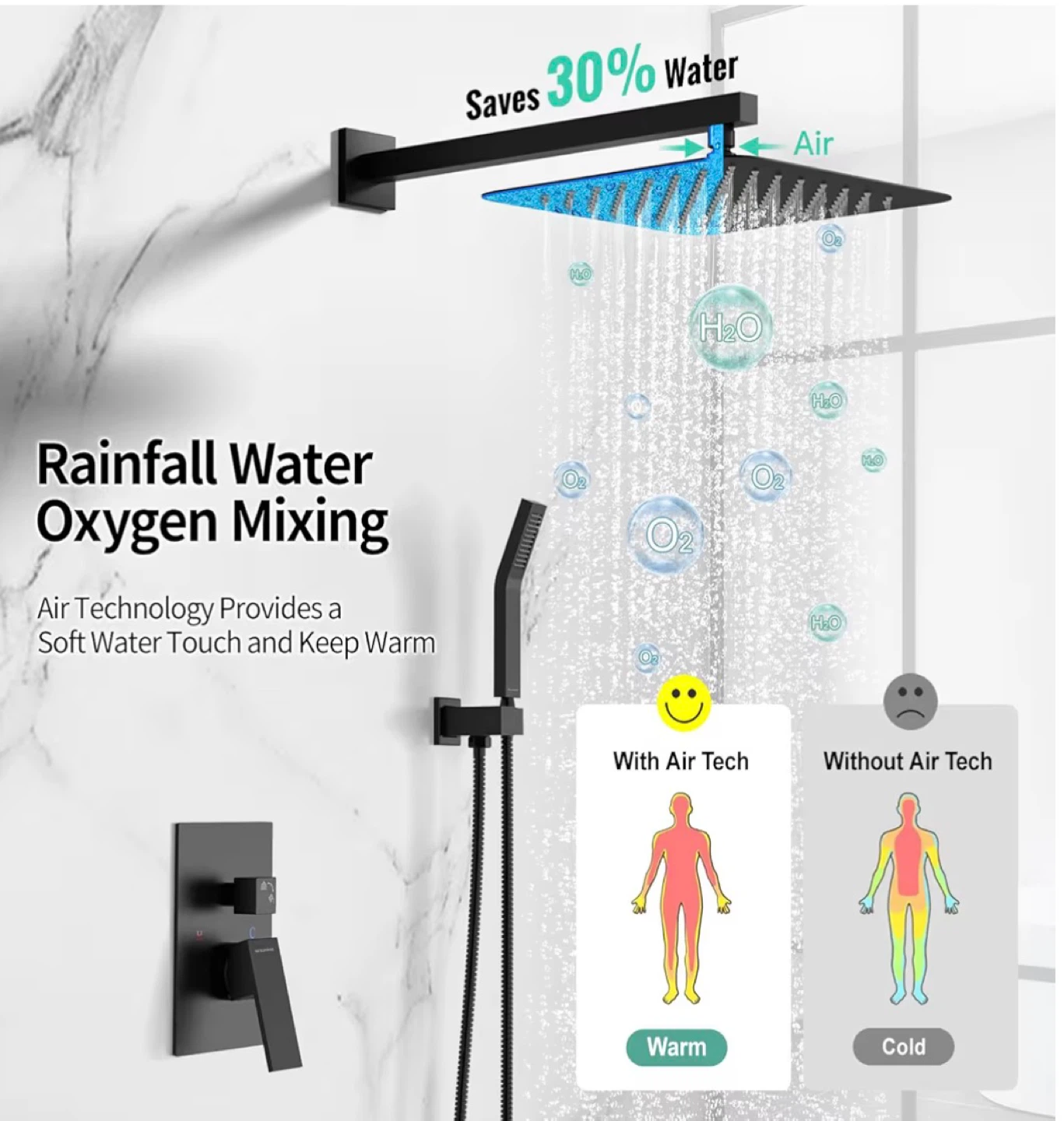 16 Inch Matte Black Rainfall Shower Head Set with Handheld Wand - photo 4