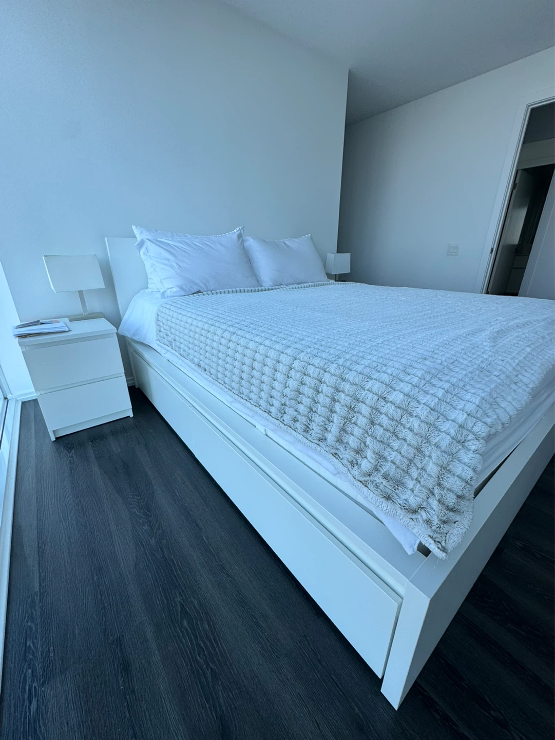 Ikea MALM Queen bed w/ mattress and side tables - photo 3