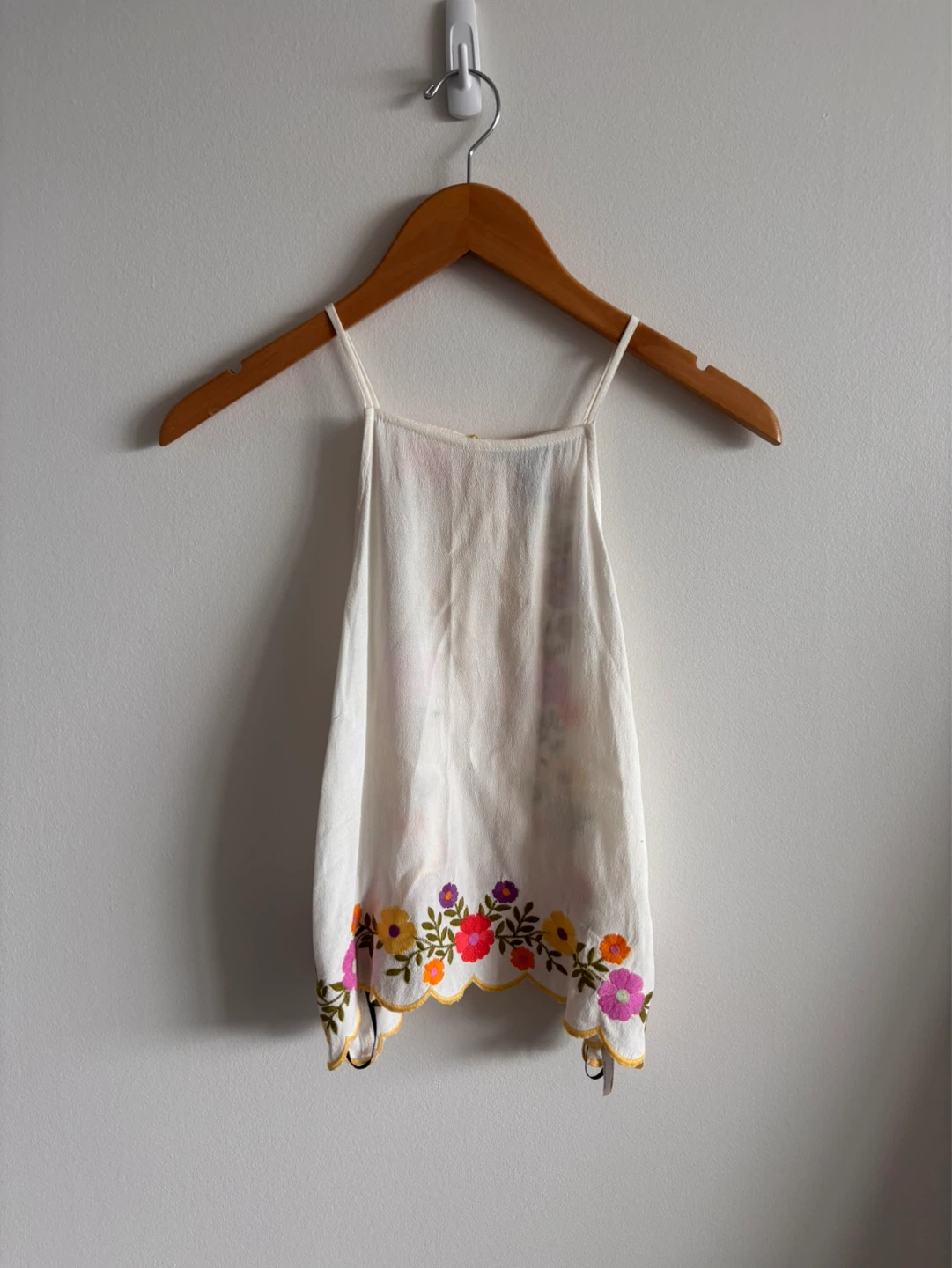 White embroidered halter top open back Size Small