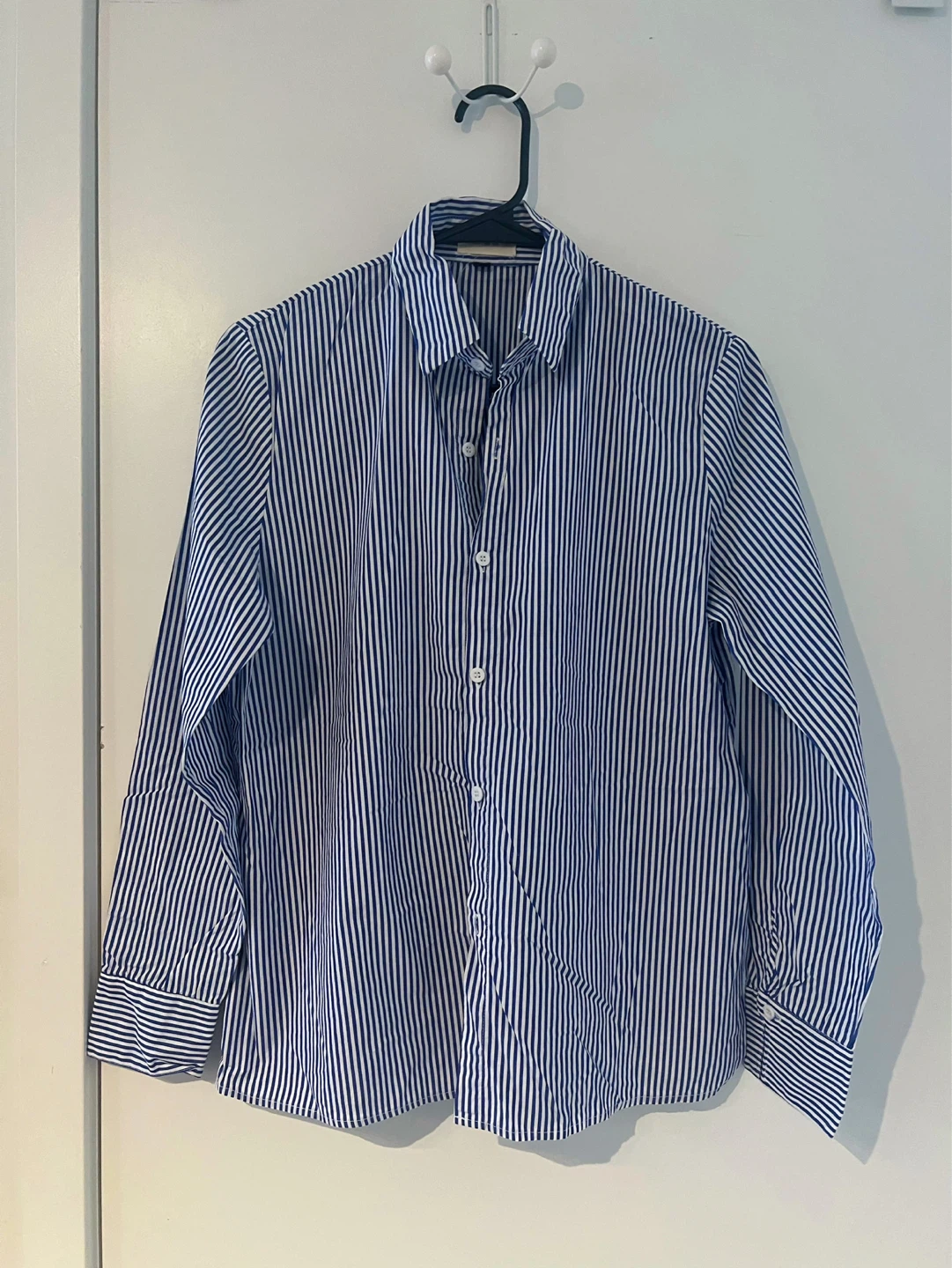 Blue and White Striped Button-Up Shirt - photo 3