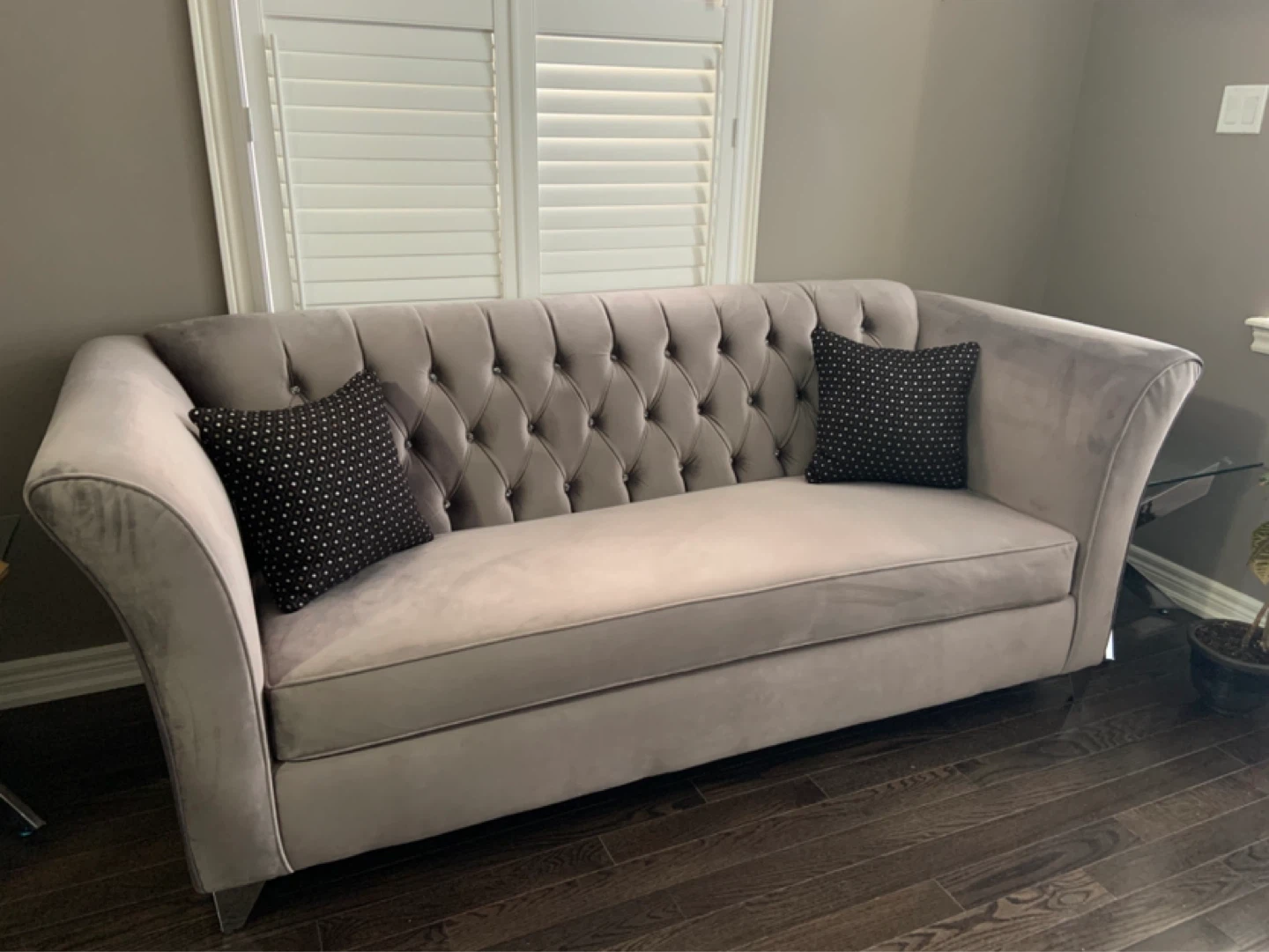 Tufted Velvet Sofa and love seat with Decorative Pillows