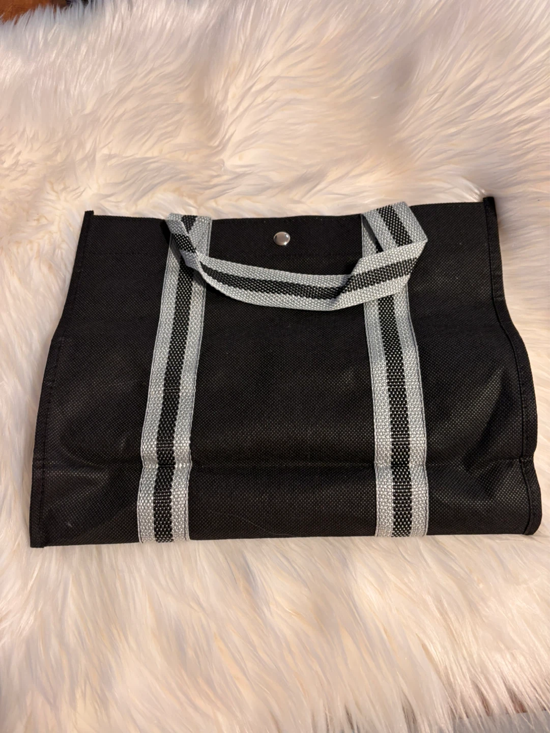 Black Tote Bag with Grey Stripes