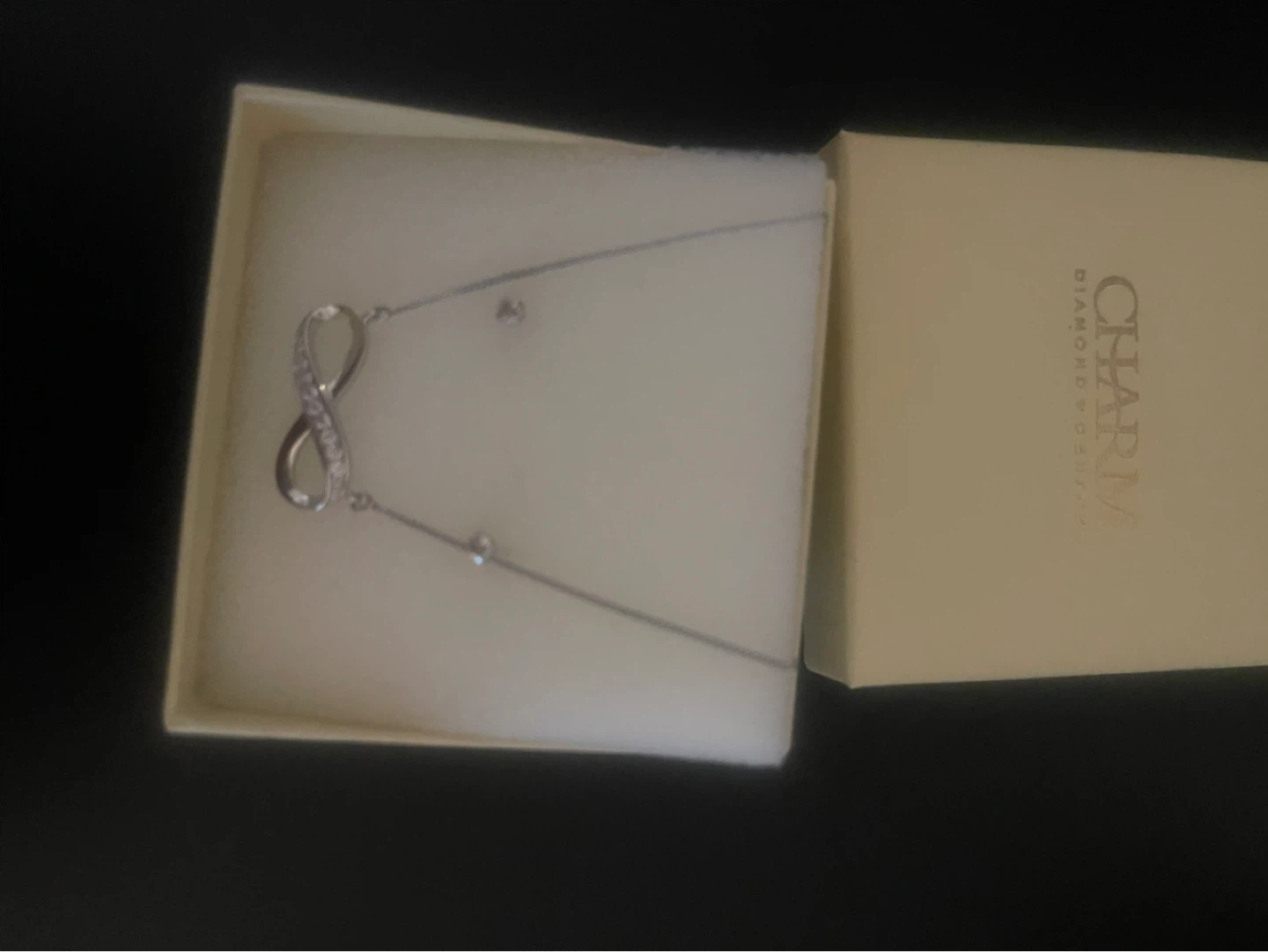 Charms Infinity Necklace with diamond studs
