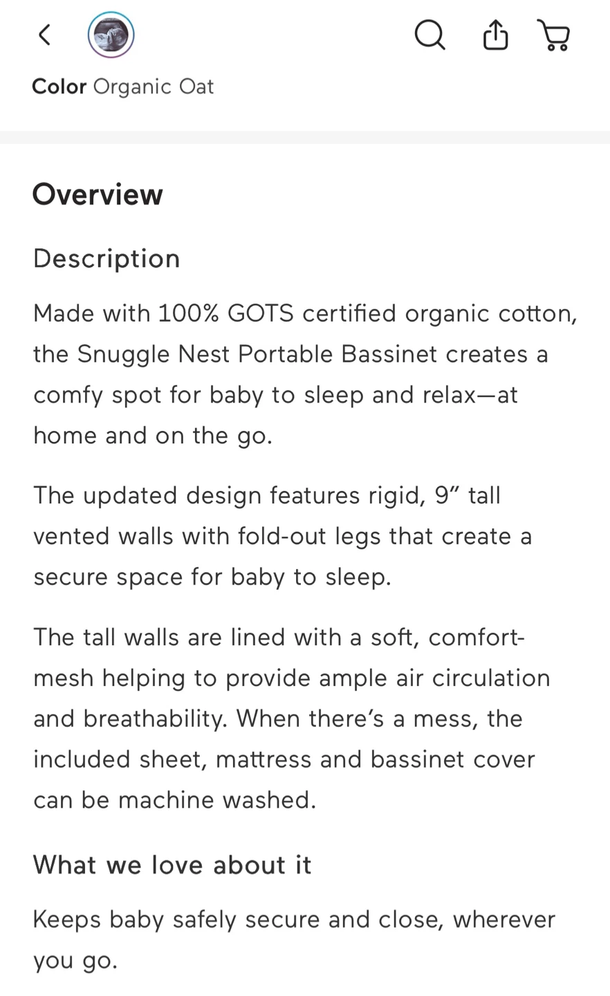 Snuggle Nest Organic Portable Bassinet - photo 5