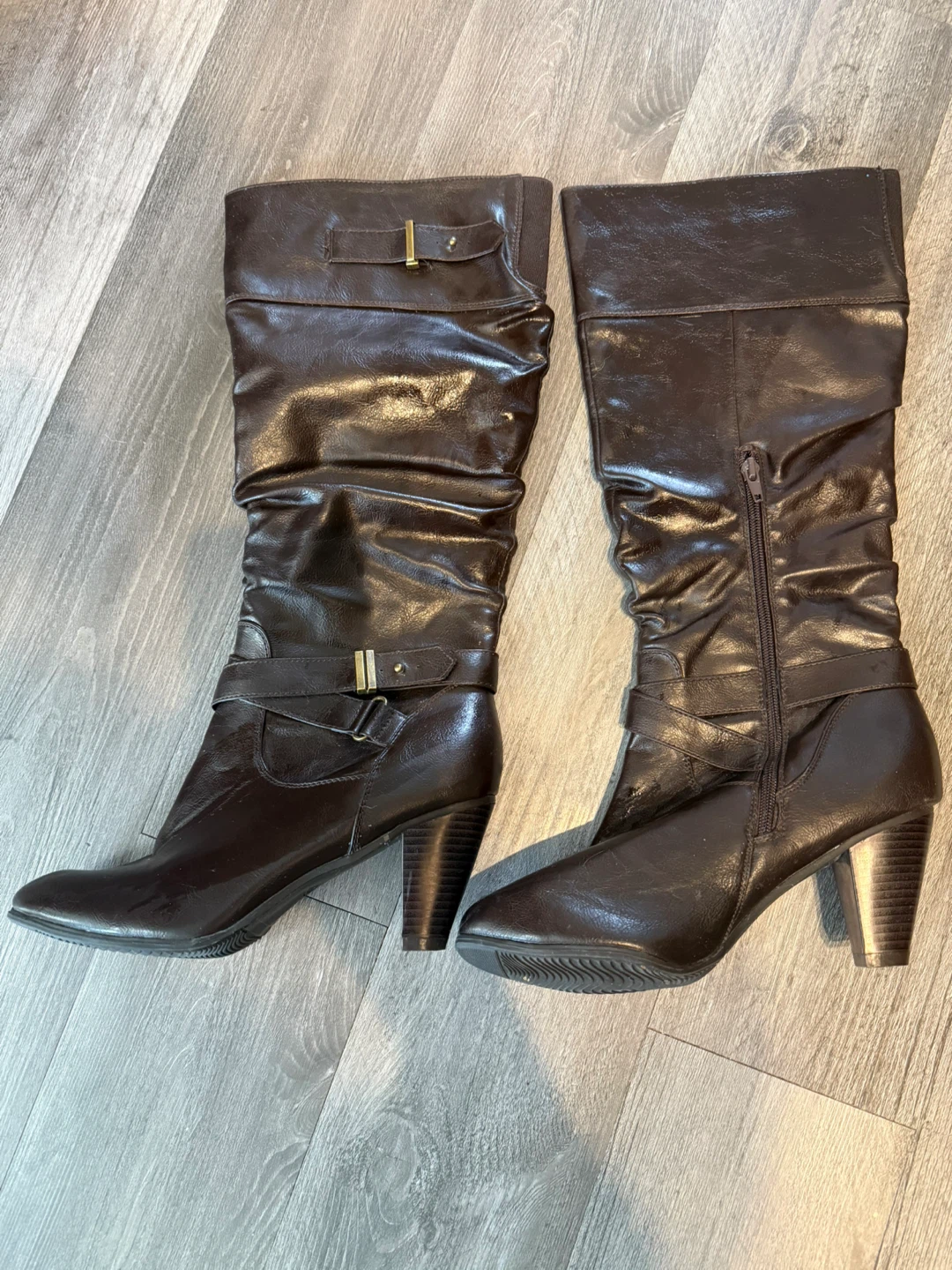 Brown Knee-High Heeled Boots - Size 10