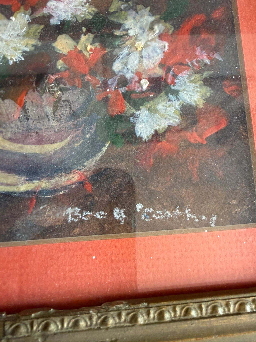 Floral painting in ornate frame - photo 3