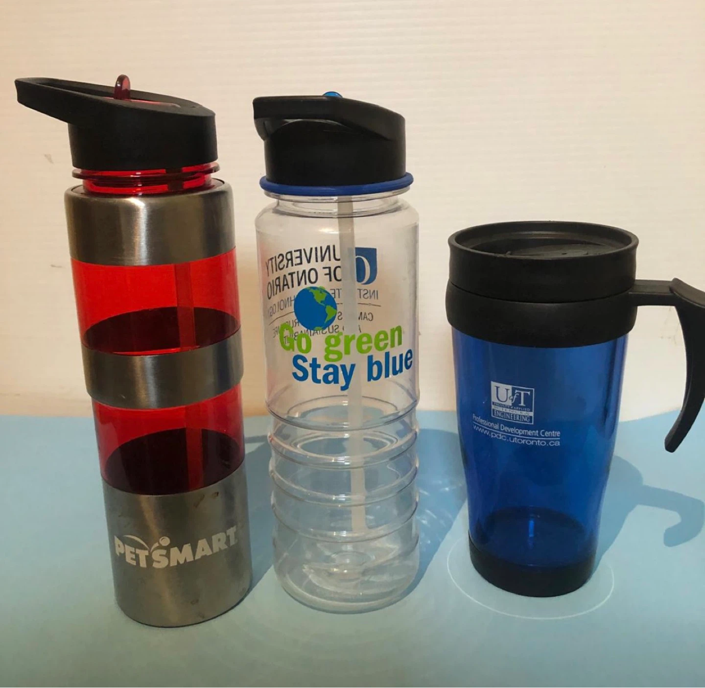 3 Reusable Water Bottles and Travel Mug
