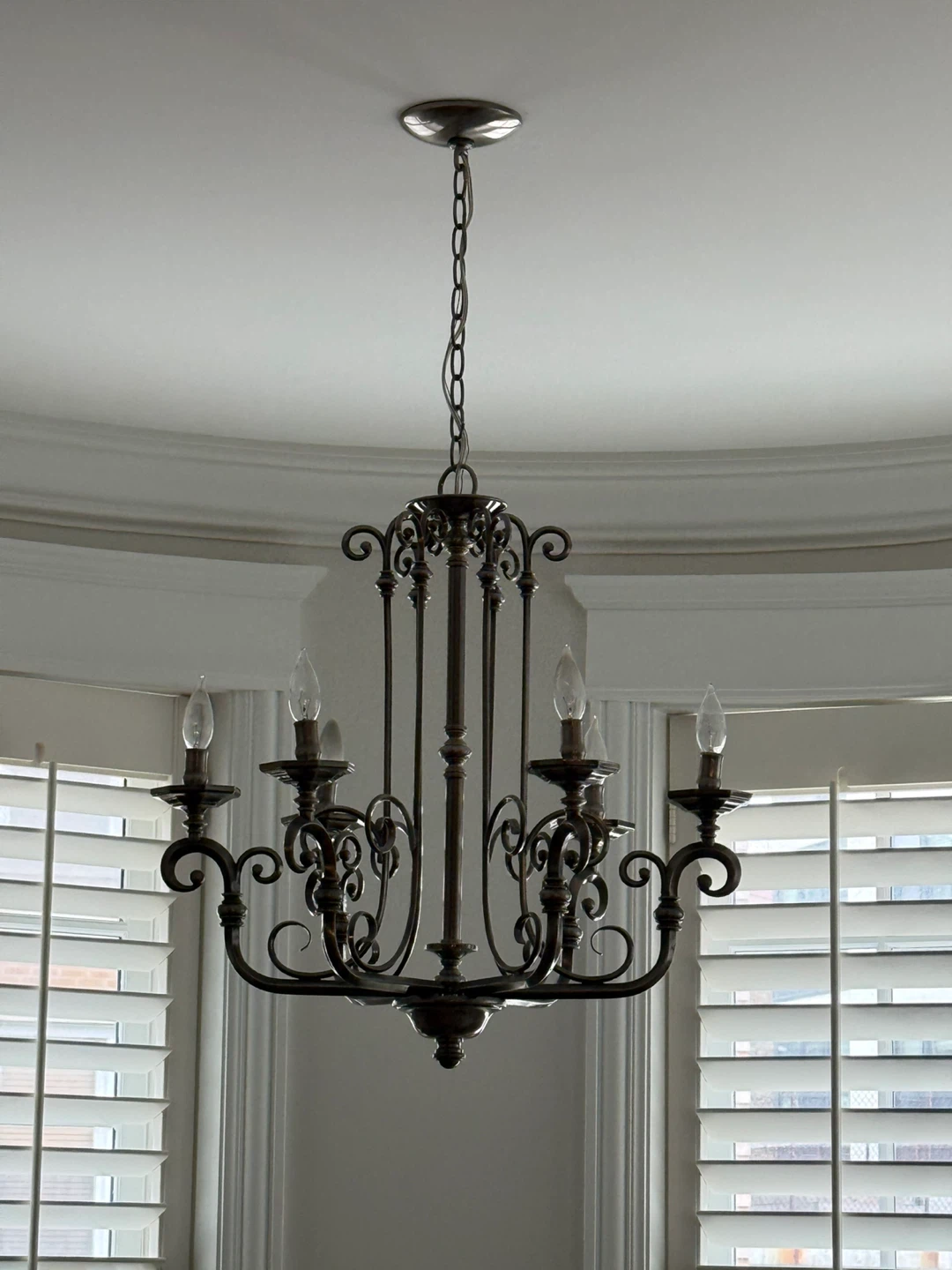 Aged Silver 6-light scroll-arm Chandelier
