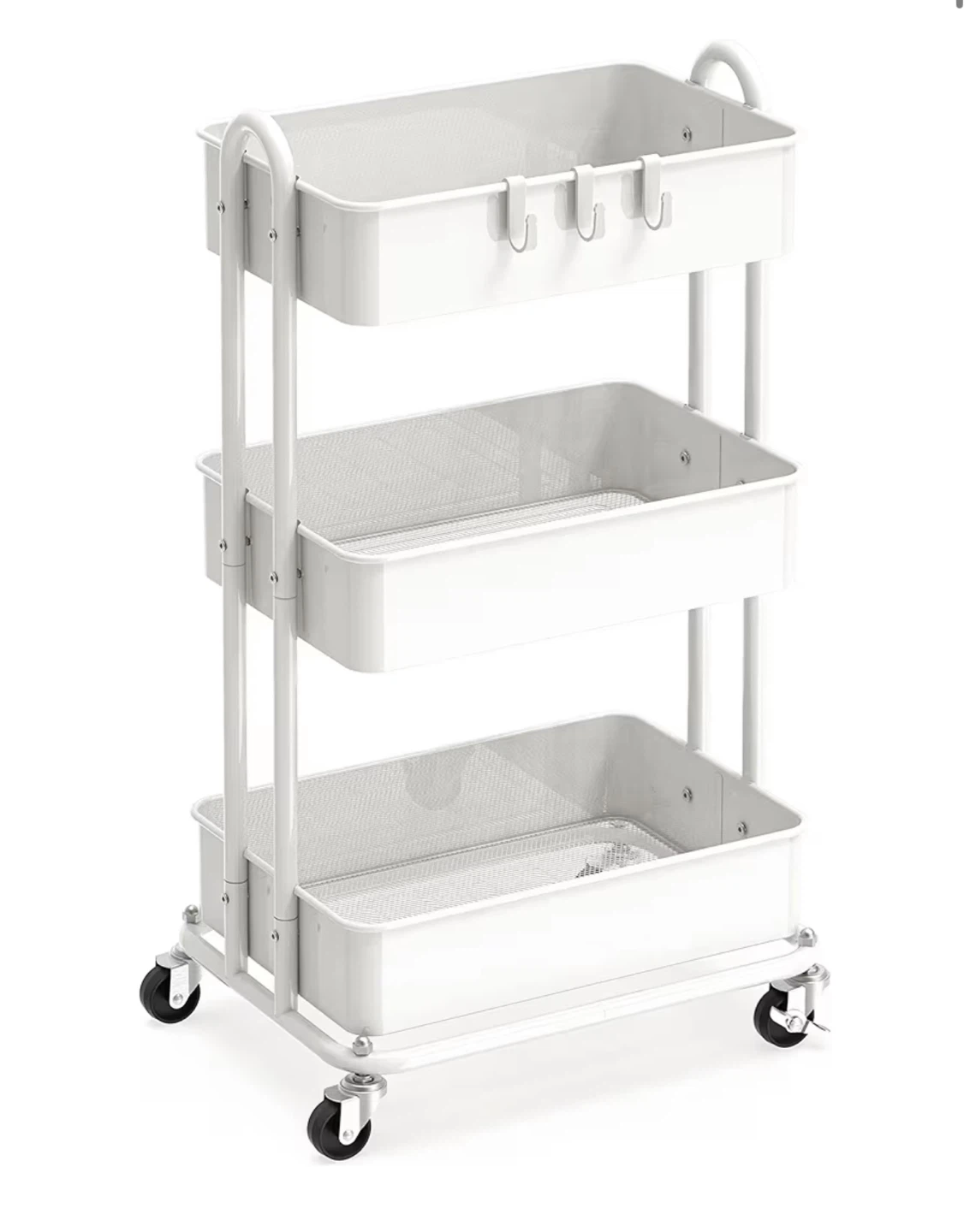 3-Tier Rolling Storage Cart - White