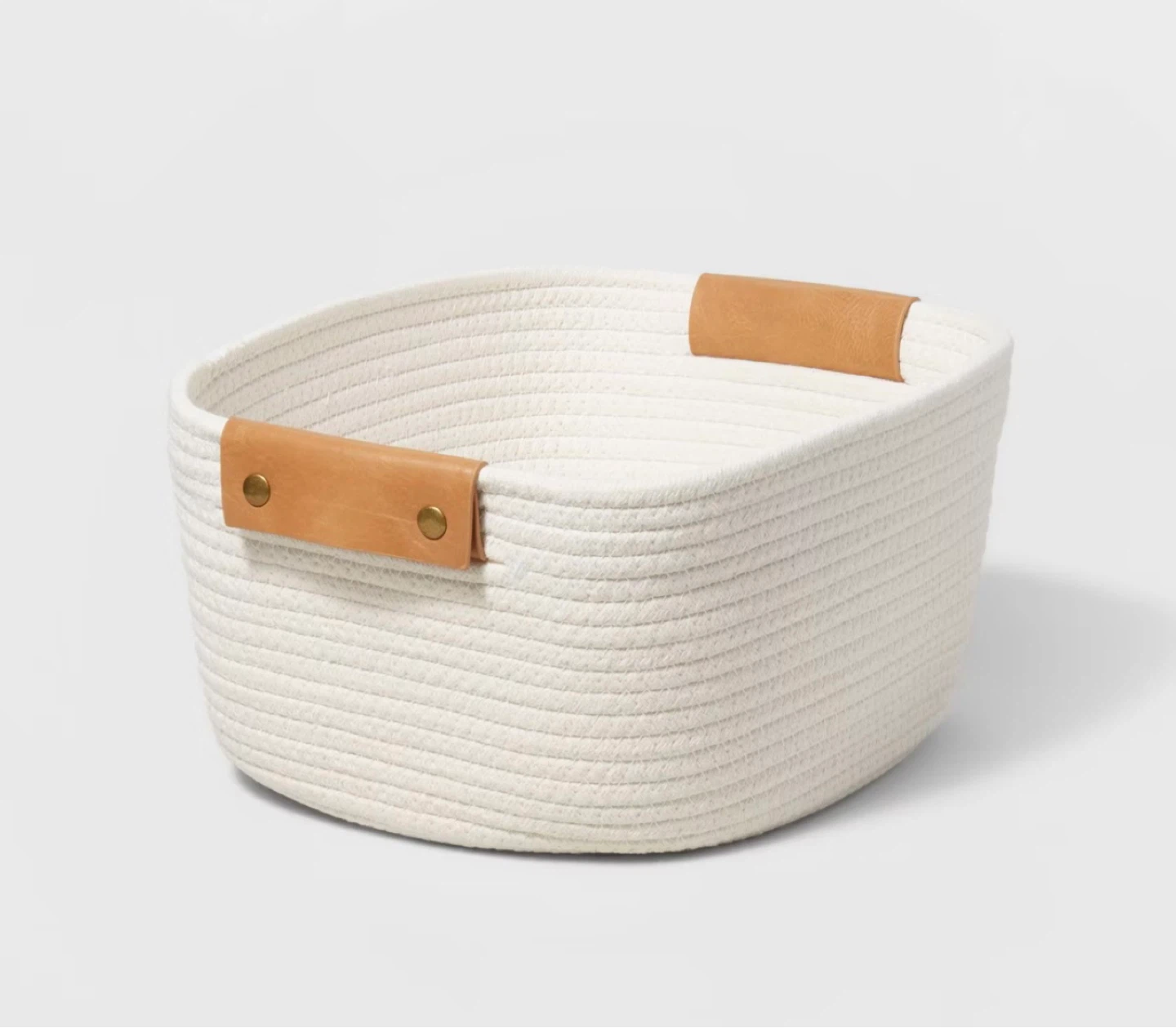 Woven Storage Basket with Faux Leather Handles