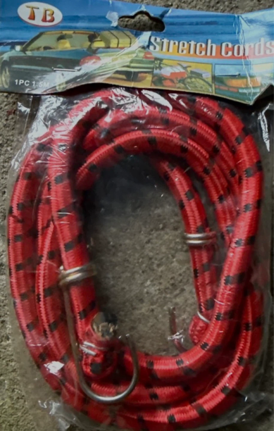 TB Stretch Cords with Hooks - 1.5M Red