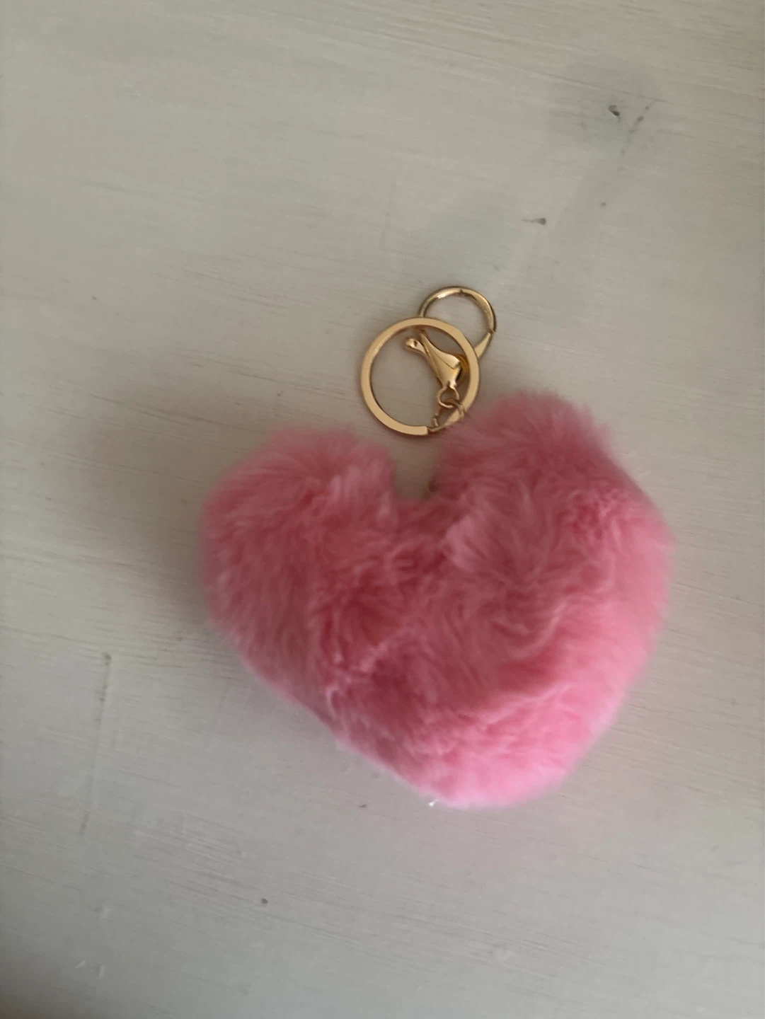 Pink Heart Faux Fur Pom Pom Keychain