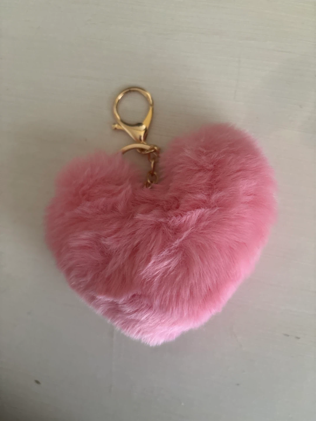 Pink Heart Faux Fur Pom Pom Keychain - photo 2