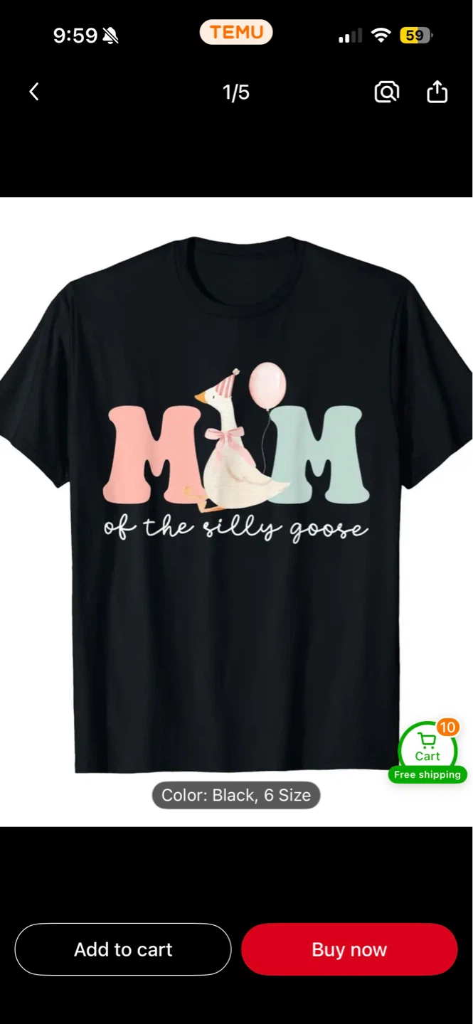 Mom of the Silly Goose T-Shirt Black Size 6