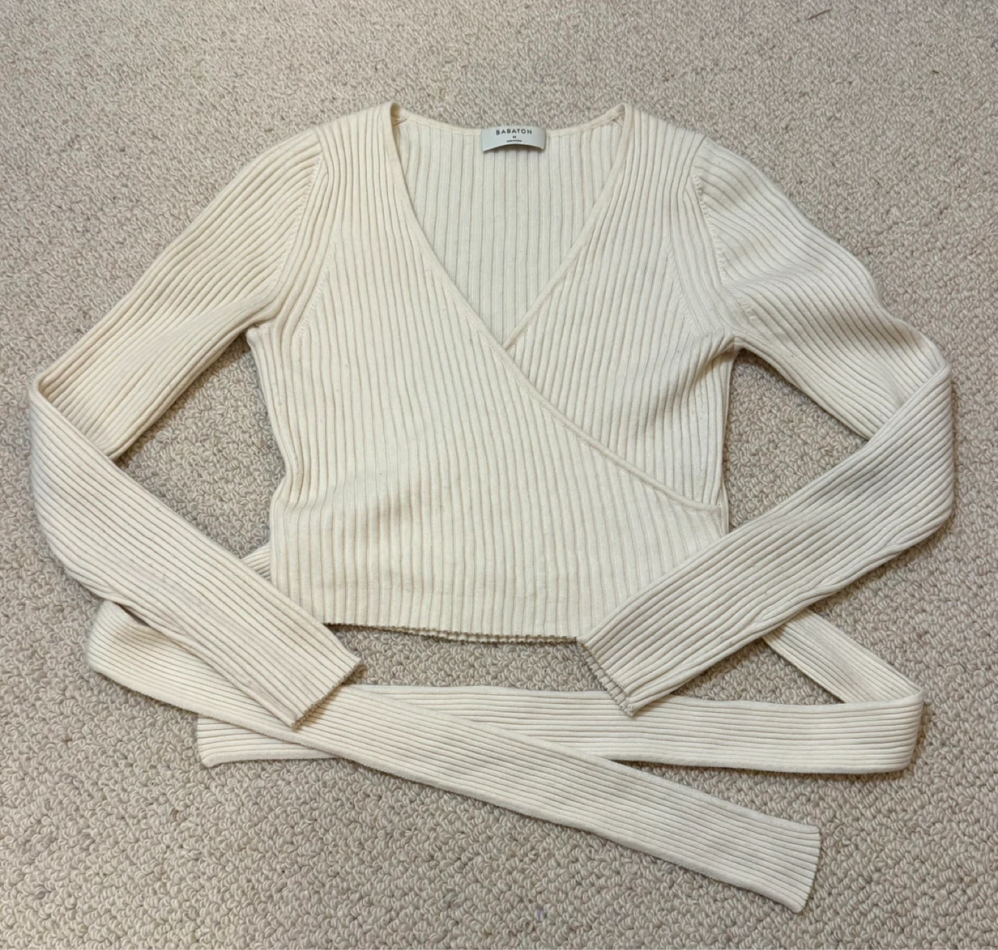 BABATON Cream Ribbed Wrap Sweater - Size M